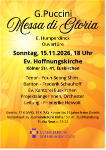 Plakat zum Konzert „Messa di Gloria“ von Puccini am 15. November 2026 um 18 Uhr in der Ev. Hoffnungskirche Euskirchen